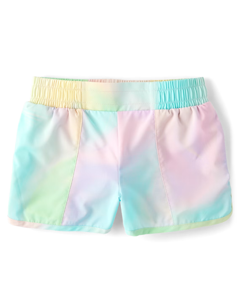 Children's Place - Girls Quick Dry Rainbow Marble Lined Shorts - XS