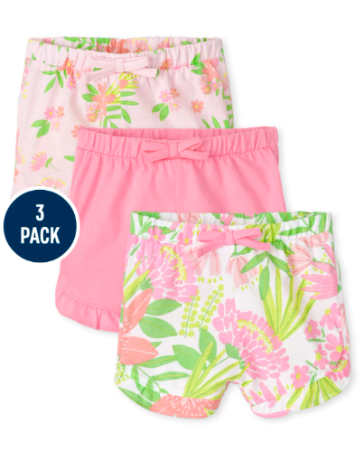 Children's Place - Pantalones Cortos - 3-PK Bright Pink - 0-3 M