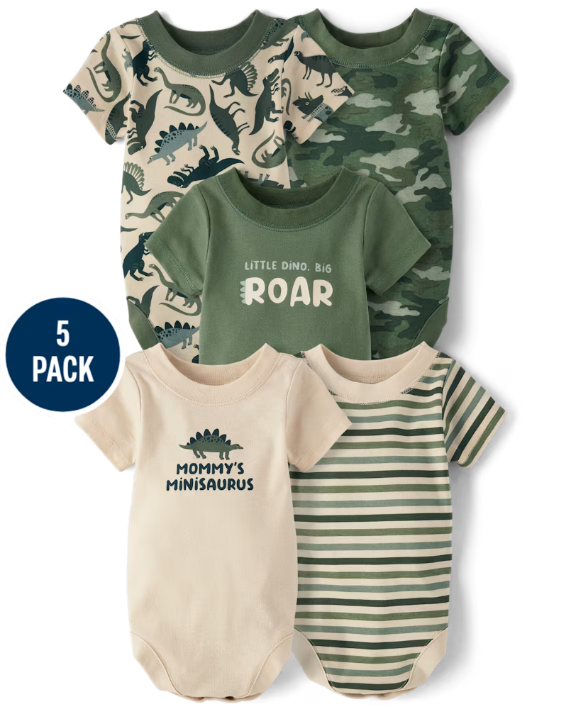 Children's Place - Baby Boys Dino Bodysuit 5-Pack - Verde - Newborn