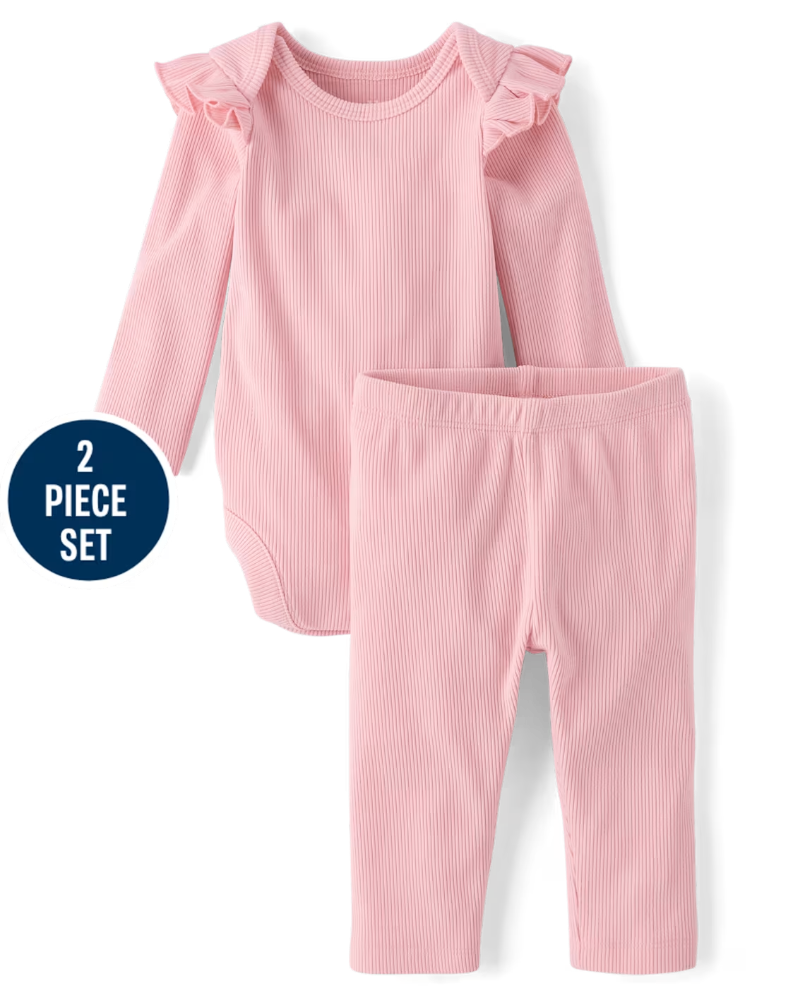 Children's Place - Conjunto - Rosada Flutter Rib - 3-6 M