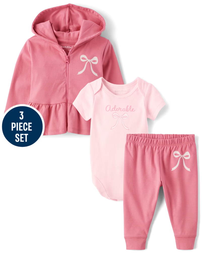 Children's Place Baby Girls Bow 3-Piece Outfit Set