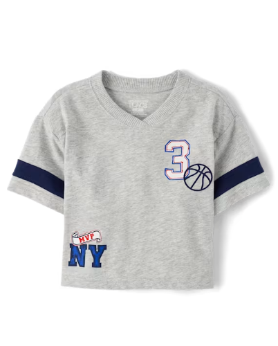 Children's Place - T Shirt - Embroidered Varsity Gris - 3T