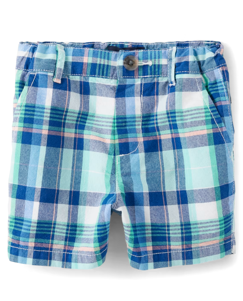 Children's Place - Plaid Pantalones Cortos - 12-18 M - aqua