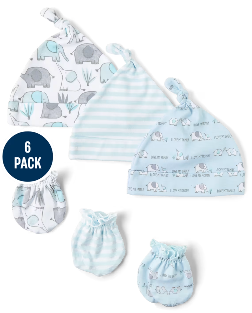 Children's Place Baby Boys Elephant Hat And Mittens 6-Piece Set