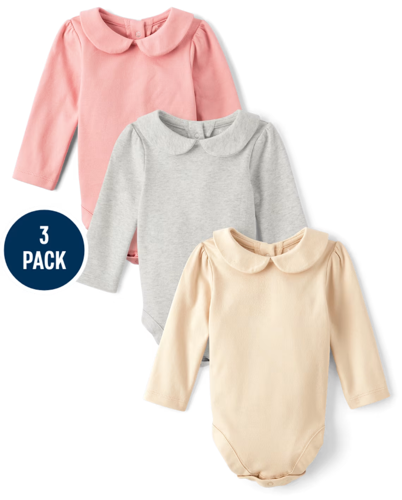 Children's Place Baby Girls Peter Pan Bodysuit 3-Pack