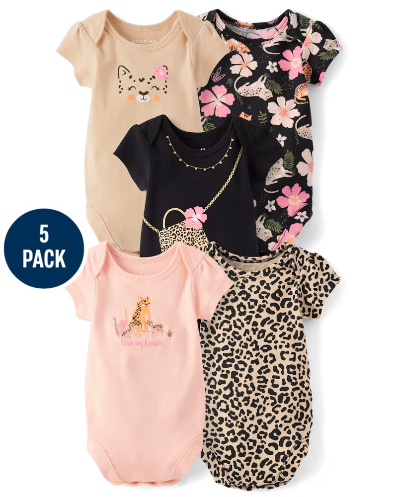 Children's Place - Baby Girls Leopard Bodysuit 5-Pack