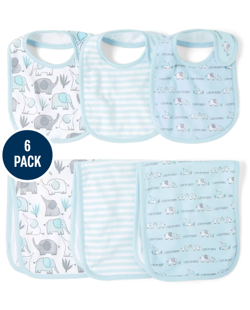 Children's Place - Baby Boys Elephant Bib And Burp Cloth 6-Piece Set