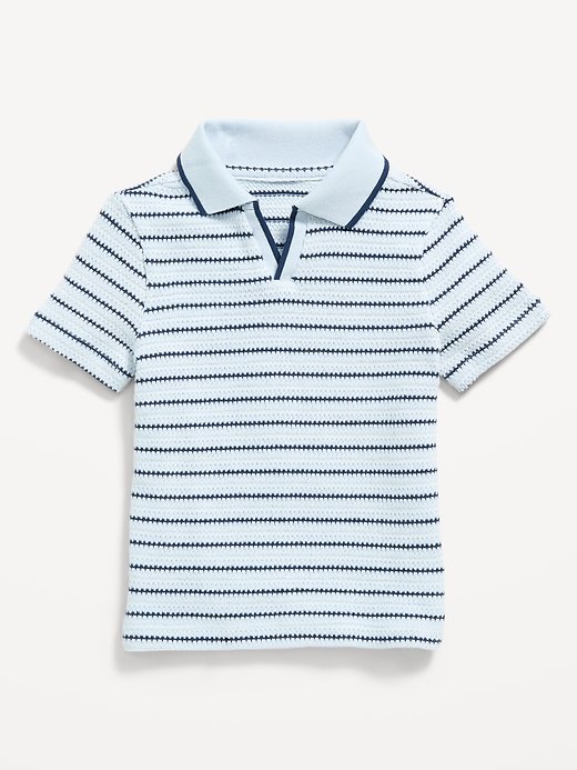 Old Navy - Azul - Textured-Knit Striped Polo Shirt for Toddler Boys