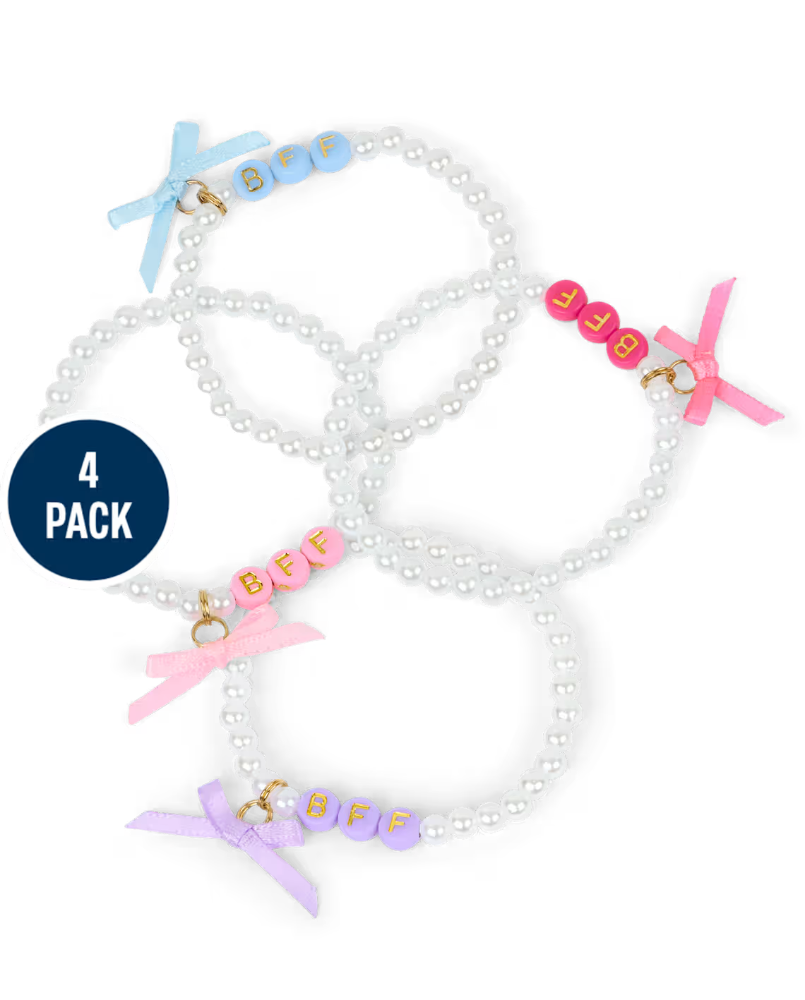 Children's Place - Girls Bow BFF Beaded Bracelet 4-Pack
