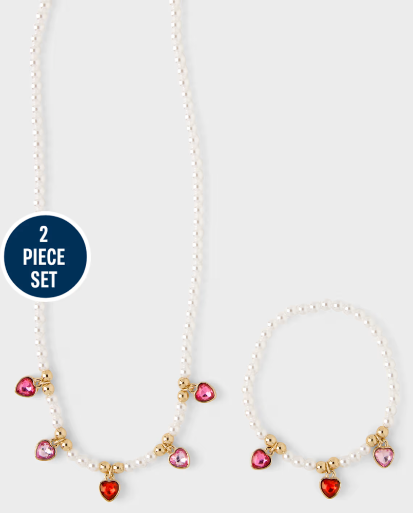 Children's Place - Girls Faux Pearl Charm 2-Piece Jewelry Set