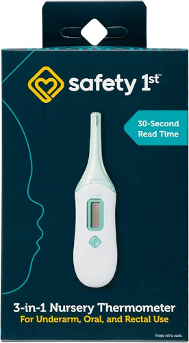 Safety 1st 3-in-1 Nursery Thermometer – Oral, Rectal, and Underarm Thermometer for Babies, Kids, and Adults with Flexible Tip, Over-Insertion Gauge, Fast & Accurate Readings, Celsius/Fahrenheit