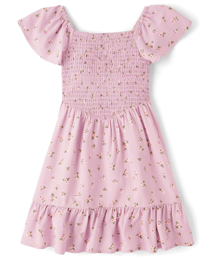 Children's Place - Girls Floral Smocked Ruffle Dress - L 10/12