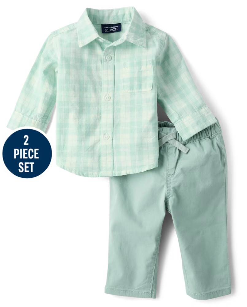 Children's Place - Baby Boys Plaid 2-Piece Outfit Set - Mint