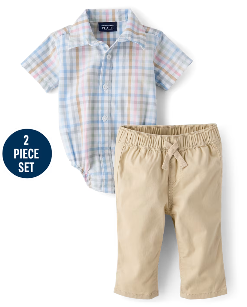 Children's Place - Baby Boys Dad And Me Gingham 2-Piece Outfit Set