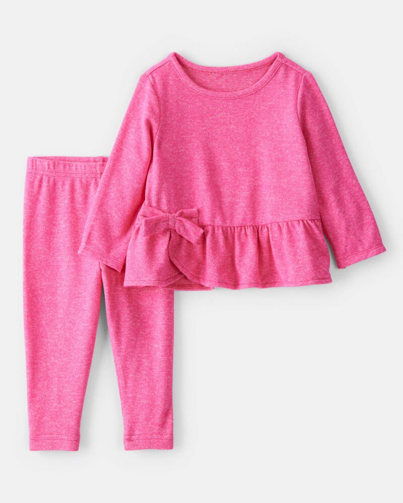 Carters - Baby Girl Bow Peplum Top & Legging Set - Pink - 24M