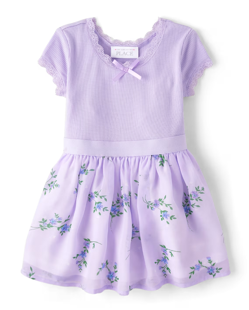 Children's Place - Baby And Toddler Girls Floral Ribbed Fit And Flare vestido - 12-18