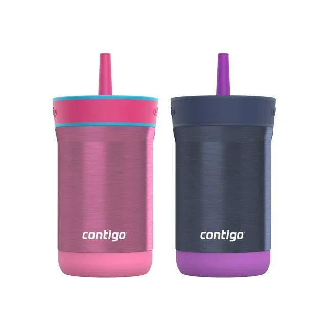 Contigo Kids Leighton Spill-Proof Stainless Steel Tumbler with Straw, 12 oz - 2 pk