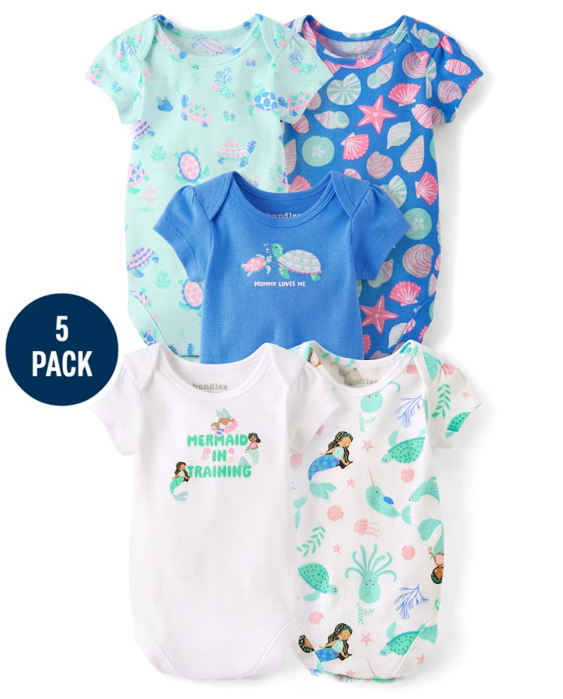 Children's Place - Baby Girls Sea Creature Bodysuit 5-Pack Newborn