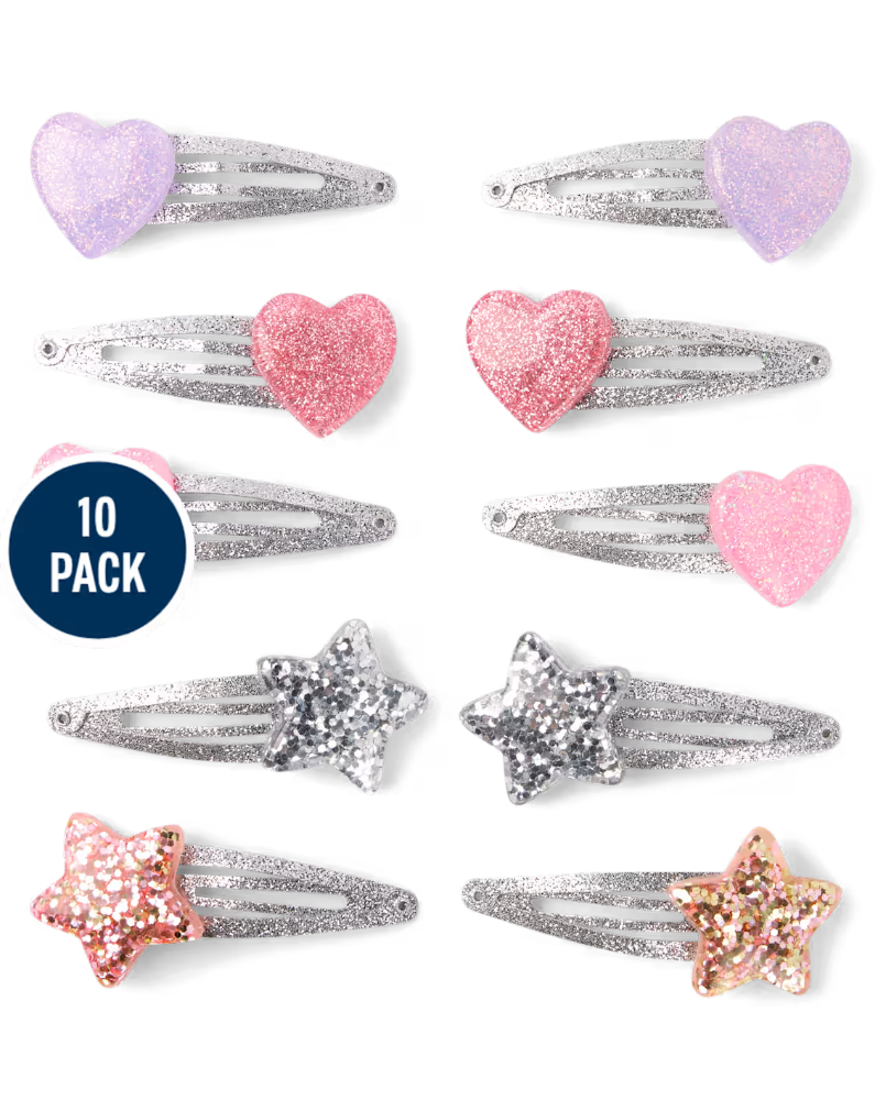 Children's Place - Girls Glitter Heart Hair Clip 10-Pack