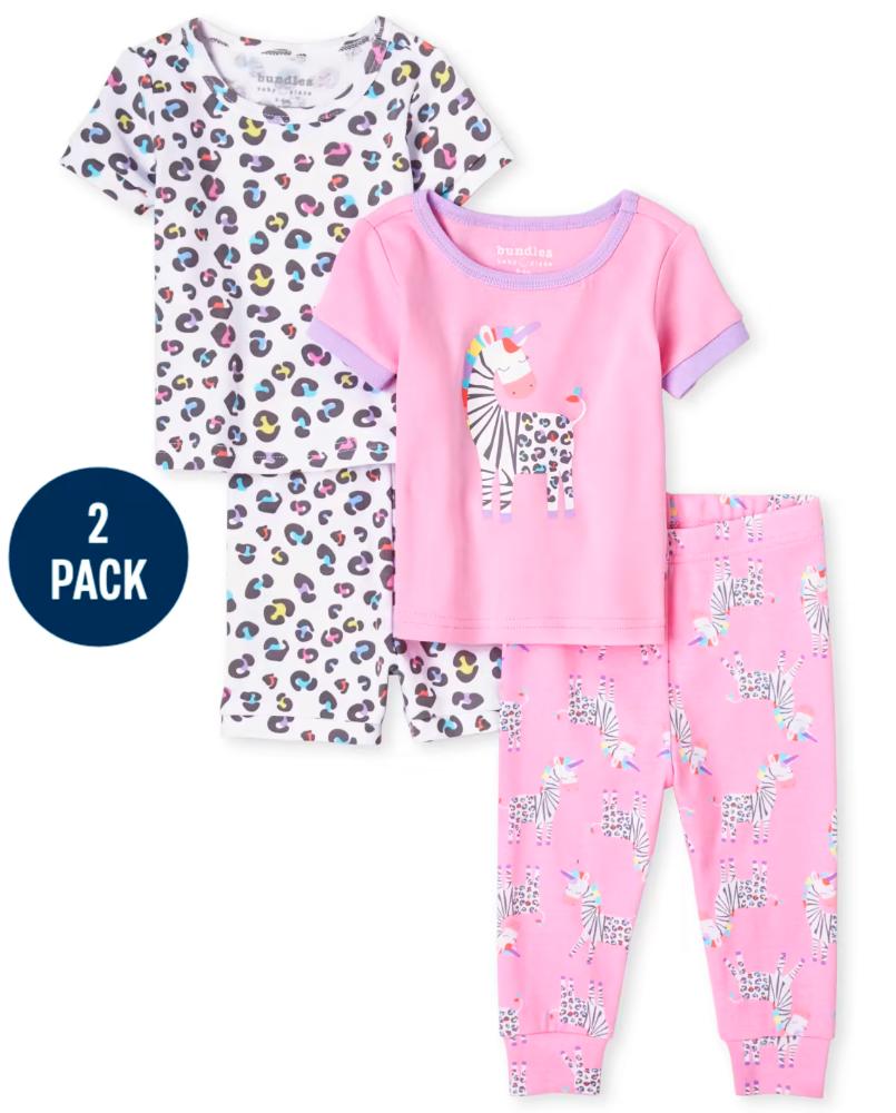 Children's Place - Baby And Toddler Girls Zebra Snug Fit Cotton Pajamas 2-Pack - 0-3 M