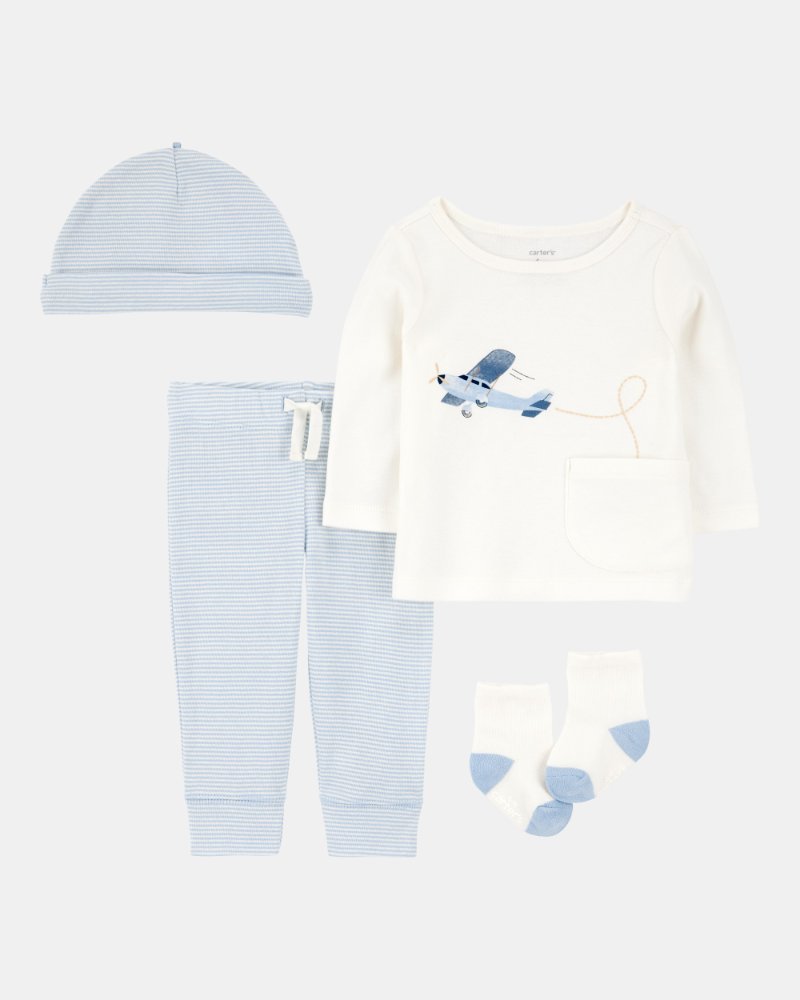 Carters - Baby 4-Piece Striped airplane Outfit Set  - Newborn