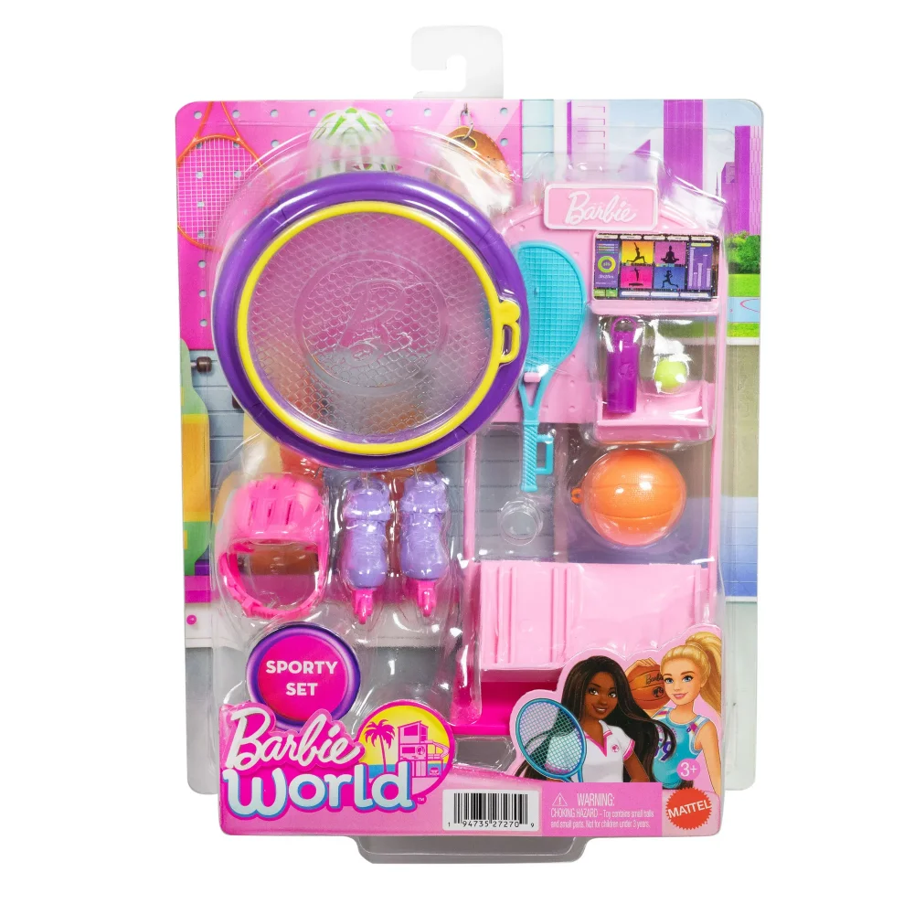 Barbie World Sport Rack Toy Playset with 9 Doll Accessories