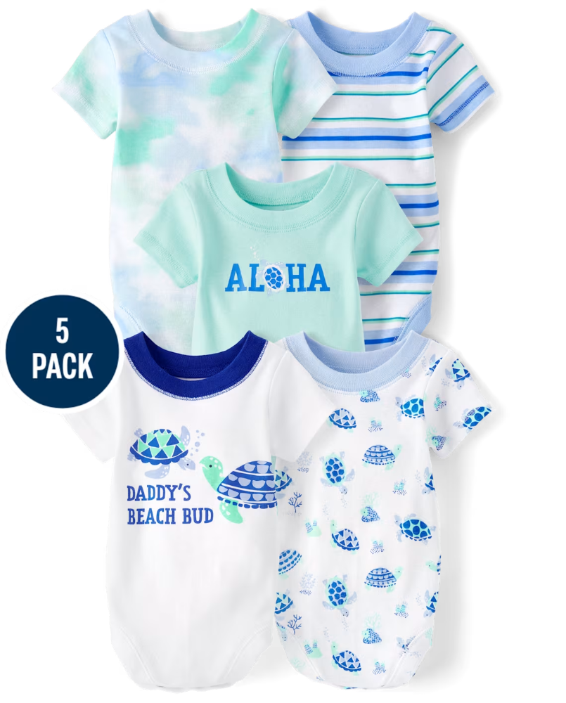 Children's Place - Baby Boys Turtle Bodysuit 5-Pack - Newborn