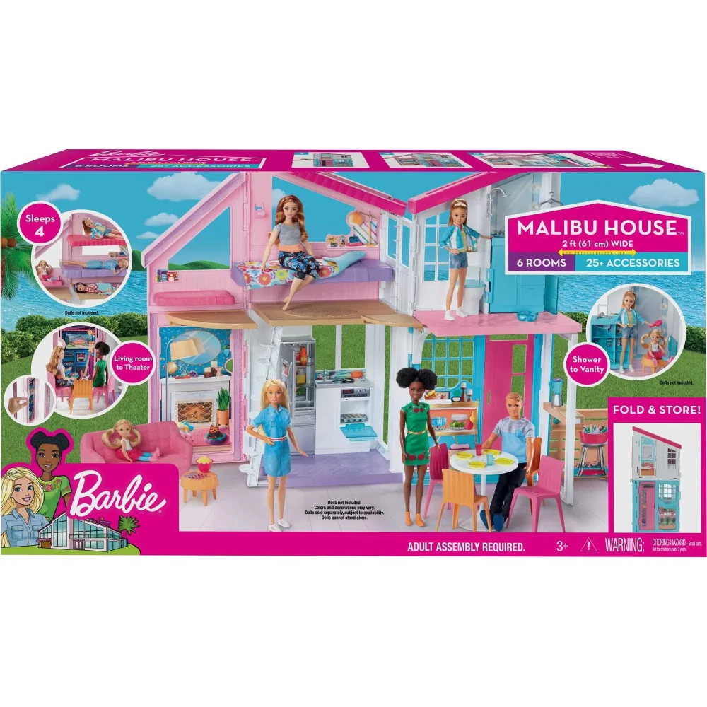Barbie Malibu House Dollhouse Playset with 25+ Furniture and Accessories