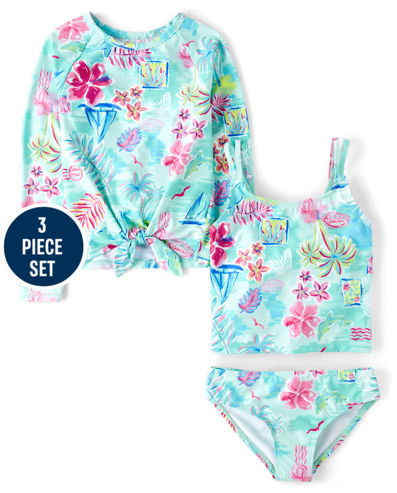 Children's Place - Girls Tropical 3-Piece Swimsuit - XS
