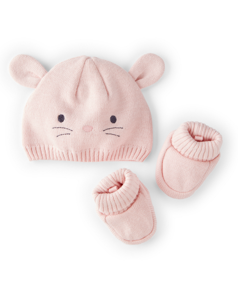 Carters - Baby 2-Piece Puppy Crochet Booties & Hat - rosada