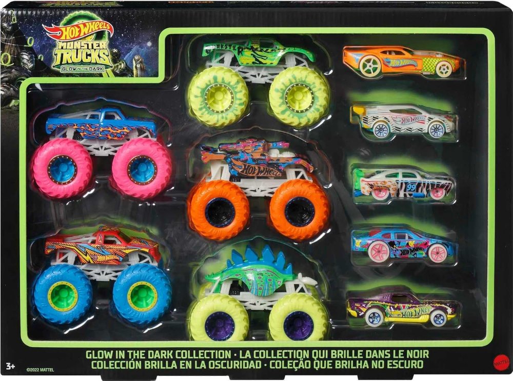 Hot Wheels Toy Monster Trucks 10 Pack of Glow in the dark
