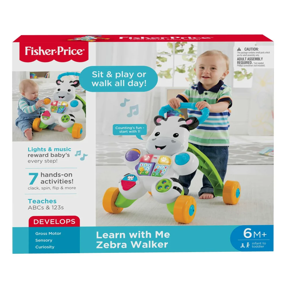 Fisher-Price Learn with Me Zebra Walker Baby & Toddler Learning Toy with Music & Lights