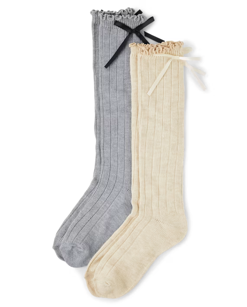 Children's Place - Girls Bow Boot Socks 2-Pack- 11-2 Youth
