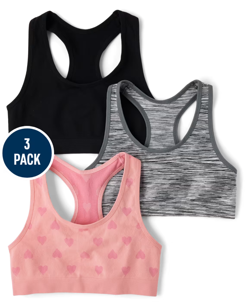 Children's Place - Girls Heart Seamless Racerback Bralette 3-Pack S 5/6
