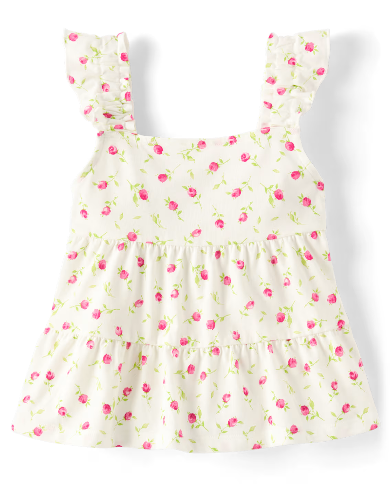 Children's Place - Girls Floral Tiered Tank Top -XS