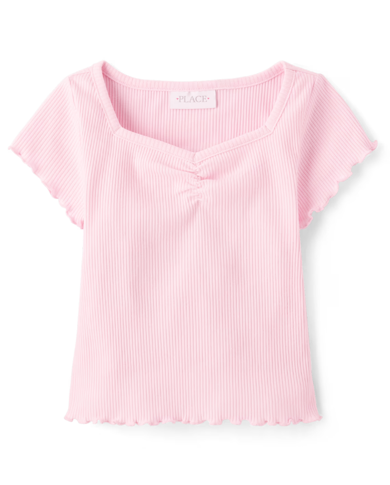Children's Place - Girls Print Ribbed Cropped Baby Tee - Rosada