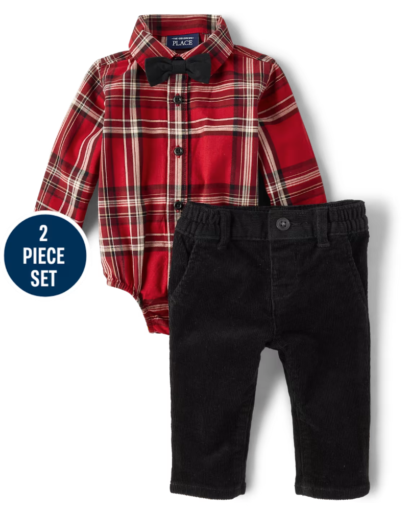 Children's Place - Red Orchre Plaid Conjunto