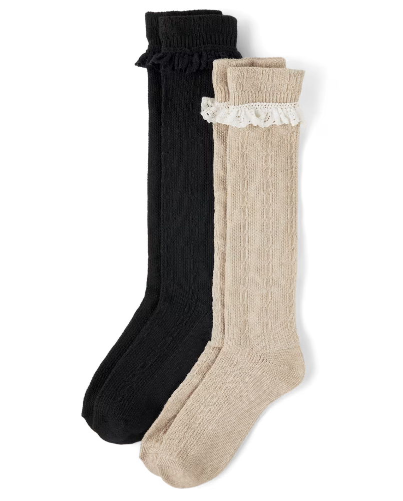 Children's Place - Girls Cable Knit Boot Socks 2-Pack - 11-2 Youth