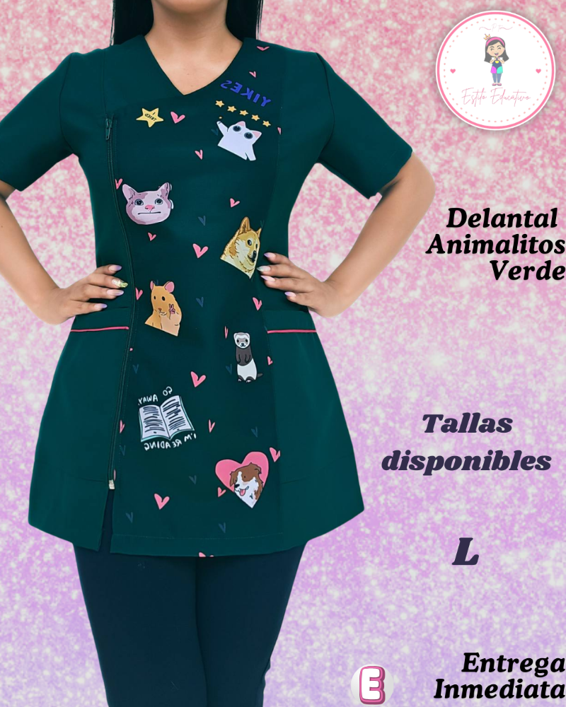 Delantal Animales verde Talla L