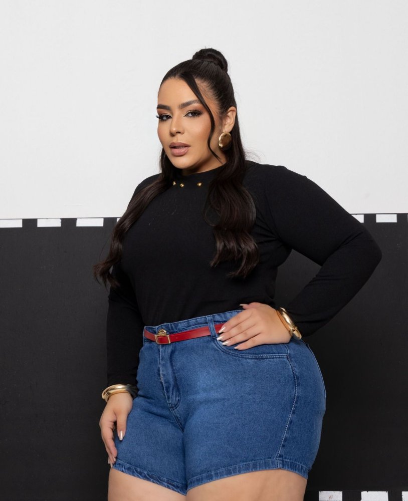 Short Jeans Plus Size acompanha cinto 100% algodão
