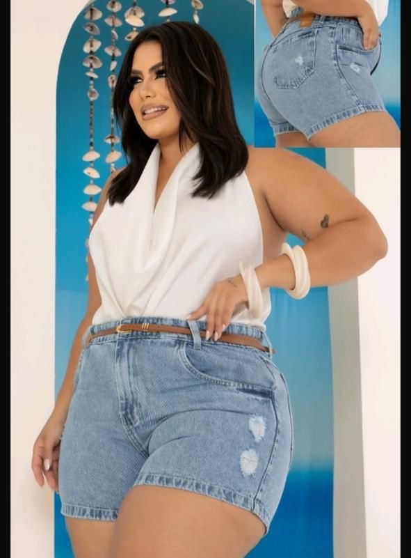 Short Jeans Plus Size acompanha cinto com Lycra