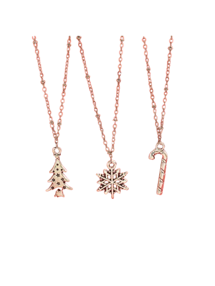 3 piezas/juego Collares con colgante de árbol de Navidad y copo de nieve de aleación de zinc vintage