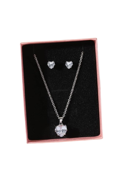 zirconia cúbica colgante de corazón Collar & Pendientes de tachuela