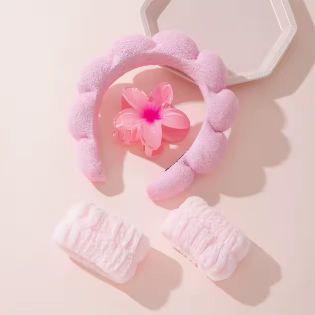 Set de diadema, muñequeras, y pinza hawaiana (rosado)
