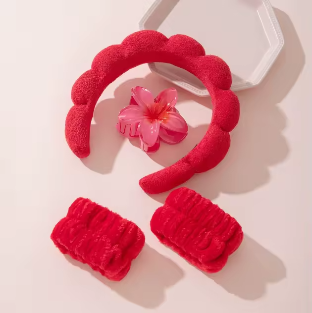 Set de diadema, muñequeras y pinza hawaiana (rojo)