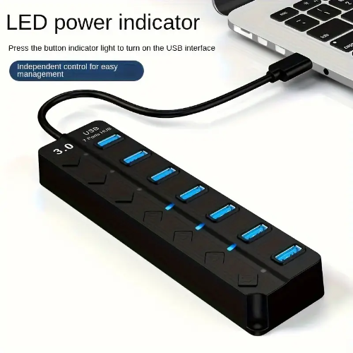 REGLETA HUB USB 3.0 7 EN 1 CON INDICADOR LED