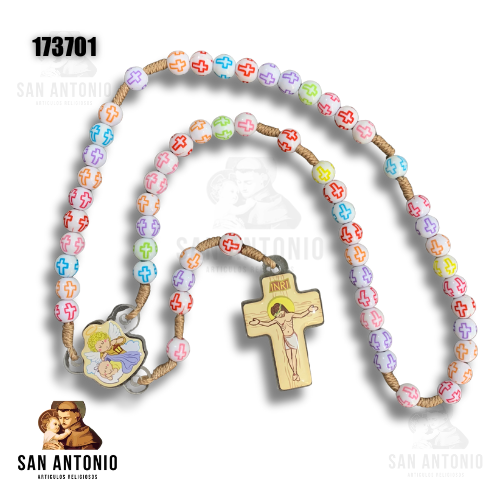 173701 ROSARIO INFANTIL PERLAS CRUZ COLOR CON CORDON