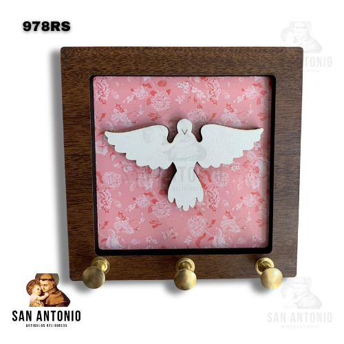 978RS PORTA LLAVE CUADRADO ESPIRITU SANTO FONDO ROSA
