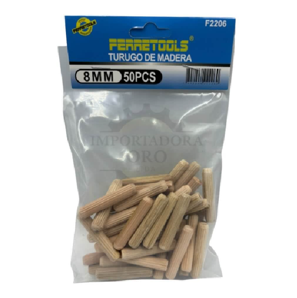 (F2206) TARUGO MADERA 8MM BOLSA 50 UNDS