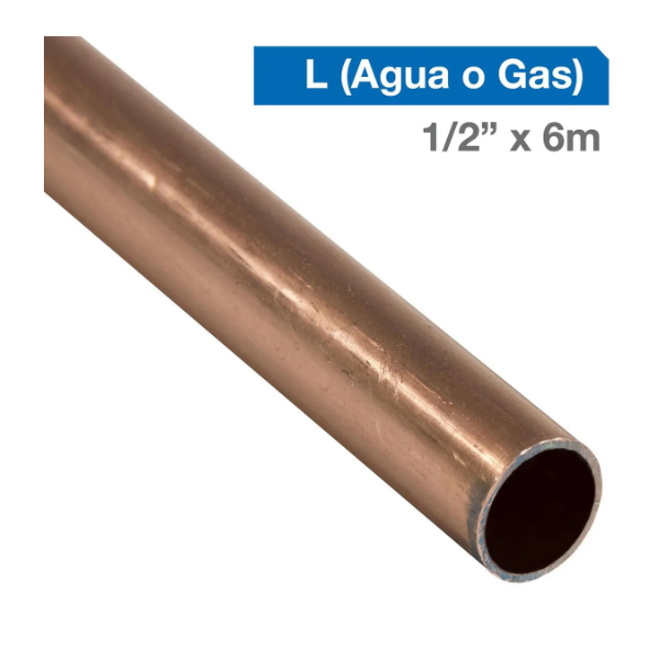 CAÑERIA DE COBRE TIPO L 1/2" X 6 MTS (GAS)